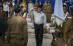 IDF Chief of Staff, Gabi Eizenkott, solutes during a flag laying ceremony in Mount Herzl Military Cemetery in Jerusalem, on April 19, 2015, ahead of Memorial Day. (Photo credit: Hadas Parush/Flash90.