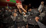 Hundreds of Israeli-Ethiopians clash with police at a protest in Jerusalem, following a video clip released a few days ago showing police beating up an IDF soldier from the Ethiopian community, April 30, 2015. (Photo credit: Yonatan SIndel/Flash90)