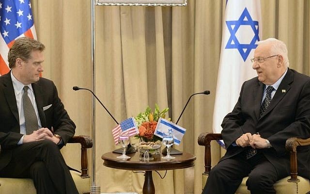 President Reuven Rivlin meeting with a bipartisan delegation of members of the United States Congress, headed by Rep. Michael Turner, April 1, 2015 (photo credit: Mark Neyman/GPO)