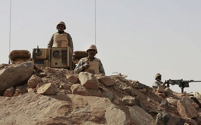 Saudi soldiers stand on top of armored vehicles, on the border with Yemen at a military point in Najran, Saudi Arabia, Tuesday, April 21, 2015. (AP/Hasan Jamali) Saudi soldiers stand on top of armored vehicles, on the border with Yemen at a military point in Najran, Saudi Arabia, Tuesday, April 21, 2015. (AP/Hasan Jamali)