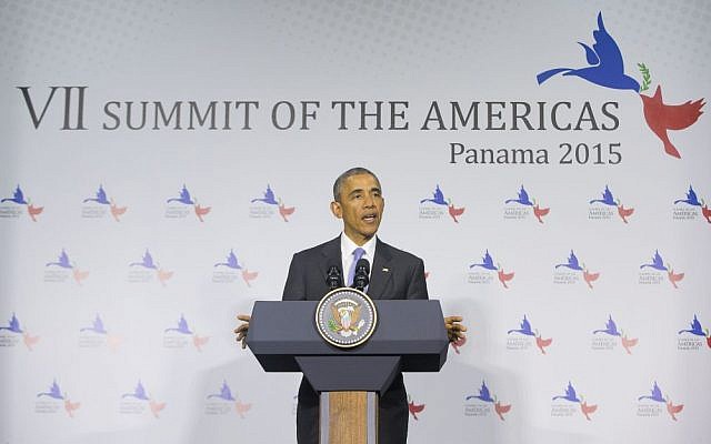US President Barack Obama speaks during a news conference at the Summit of the Americas in Panama City, Panama, Saturday, April 11, 2015. (photo credit: AP Photo/Pablo Martinez Monsivais) US President Barack Obama speaks during a news conference at the Summit of the Americas in Panama City, Panama, Saturday, April 11, 2015. (photo credit: AP Photo/Pablo Martinez Monsivais)