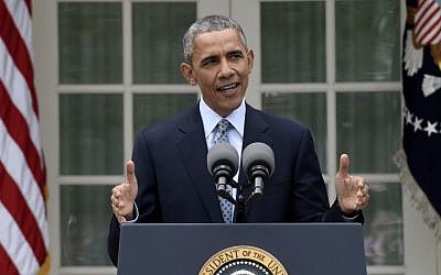 US President Barack Obama speaks in the Rose Garden of the White House in Washington, Thursday, April 2, 2015, about the Iranian nuclear talks. (AP Photo/Susan Walsh)