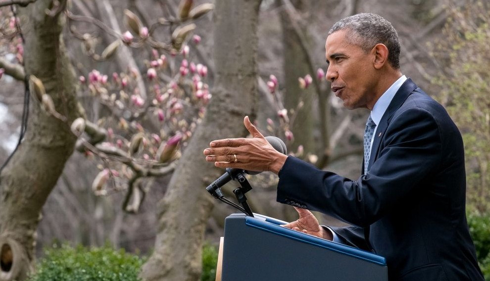 President Barack Obama speaks in the Rose Garden of the White House in Washington, DC, about the breakthrough in the Iranian nuclear talks, April 2, 2015. (photo credit: AP/J. David Ake) President Barack Obama speaks in the Rose Garden of the White House in Washington, DC, about the breakthrough in the Iranian nuclear talks, April 2, 2015. (photo credit: AP/J. David Ake)
