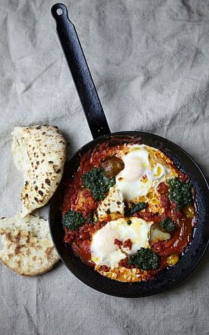 Alon Shaya's cast-iron seared lamb shakshuka. (Graham Blackall/via JTA)