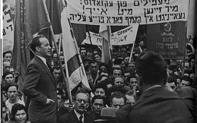 Residents of Bergen-Belsen DP camp rally in support of the Exodus (photo credit: courtesy)