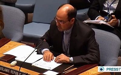 Iran's deputy UN ambassador Gholam Hossein Dehghani (YouTube screen capture)