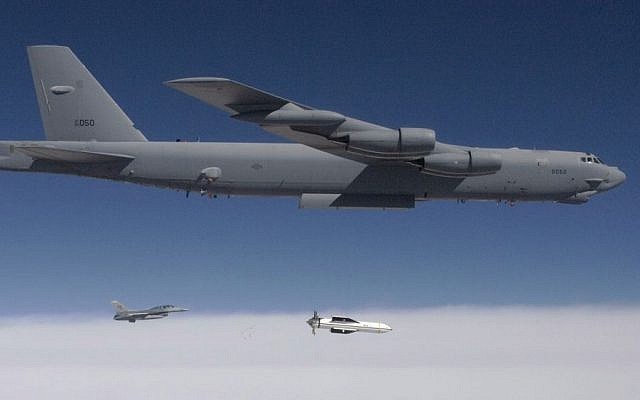 A B-52 releases a test version of the Massive Ordnance Penetrator in 2009 (Photo credit: Public Domain/US Government)