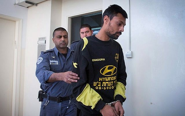 Eran Negauker, 22-year-old from Beer Sheva, seen at the Jerusalem Magistrate's Court on April 06, 2015, a few days after Niv Asraf (not seen) was found in Kiryat Arba after being falsely reported as missing. (Miriam Alster/Flash90)