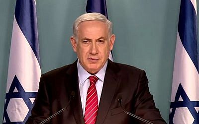 Prime Minister Benjamin Netanyahu speaking with international media about the framework agreement and Iran's nuclear program on April 12, 2015. (screen capture: Facebook/The Prime Minister of Israel)