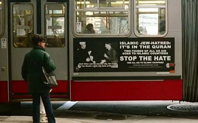 A bus in San Francisco with an anti-Islam ad from the American Freedom Defense Initiative. (Screen capture: AFP)