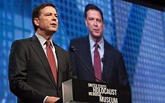 FBI director James Comey speaking at the US Holocaust Memorial Museum’s National Tribute dinner in Washington, April 15, 2015. (Photo credit: Courtesy of US Holocaust Memorial Museum)