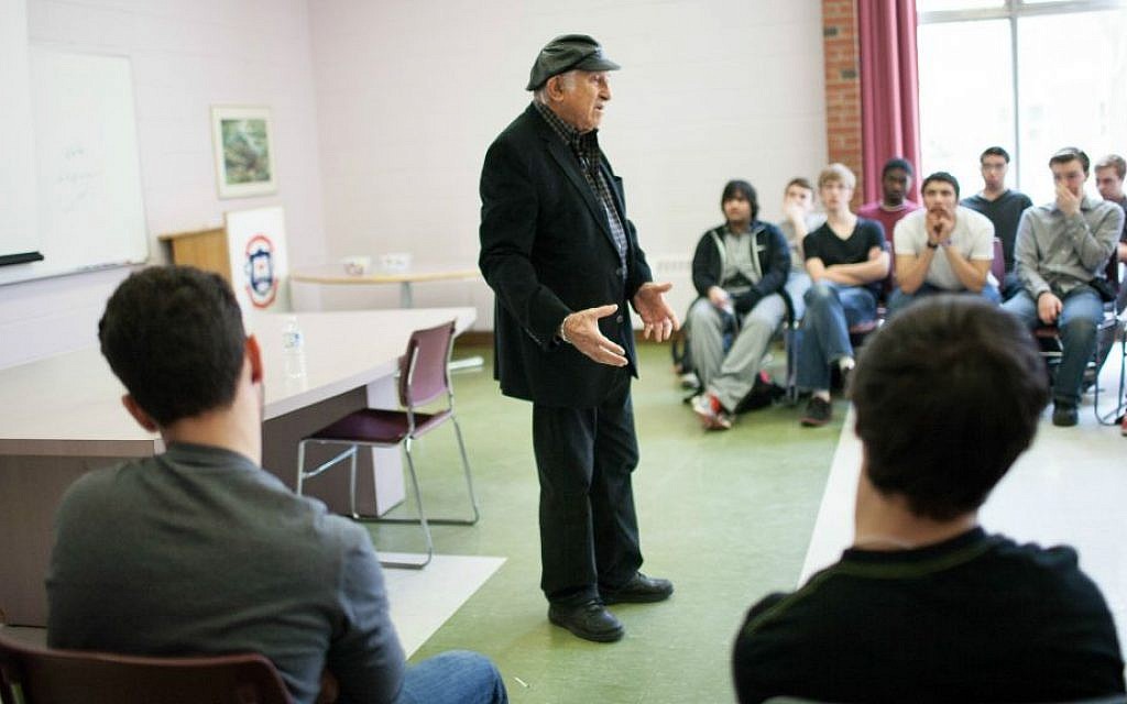Holocaust survivor Nate Leipciger speaking to a class of students participating in the Facing History and Ourselves curriculum. (Courtesy of Facing History and Ourselves/JTA) Holocaust survivor Nate Leipciger speaking to a class of students participating in the Facing History and Ourselves curriculum. (Courtesy of Facing History and Ourselves/JTA)