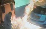 Video shows woman setting gas pump on fire in Jerusalem (screen capture: YouTube)