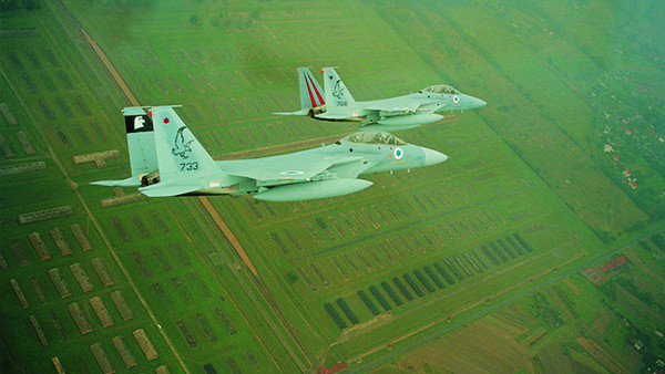 Israeli F-15s over Auschwitz-Birkenau (photo credit: IAF/ Flickr)
