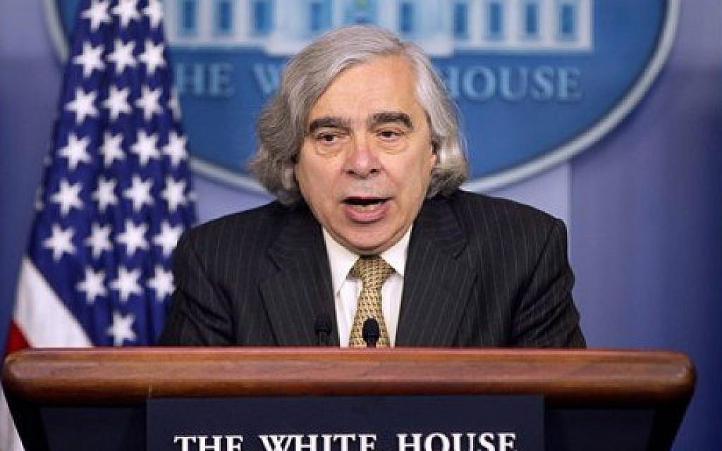 Energy Secretary Ernest Moniz speaks to the media during the daily briefing in the Brady Press Briefing Room of the White House in Washington, Monday, April 6, 2015 (photo credit: AP/Pablo Martinez Monsivais)