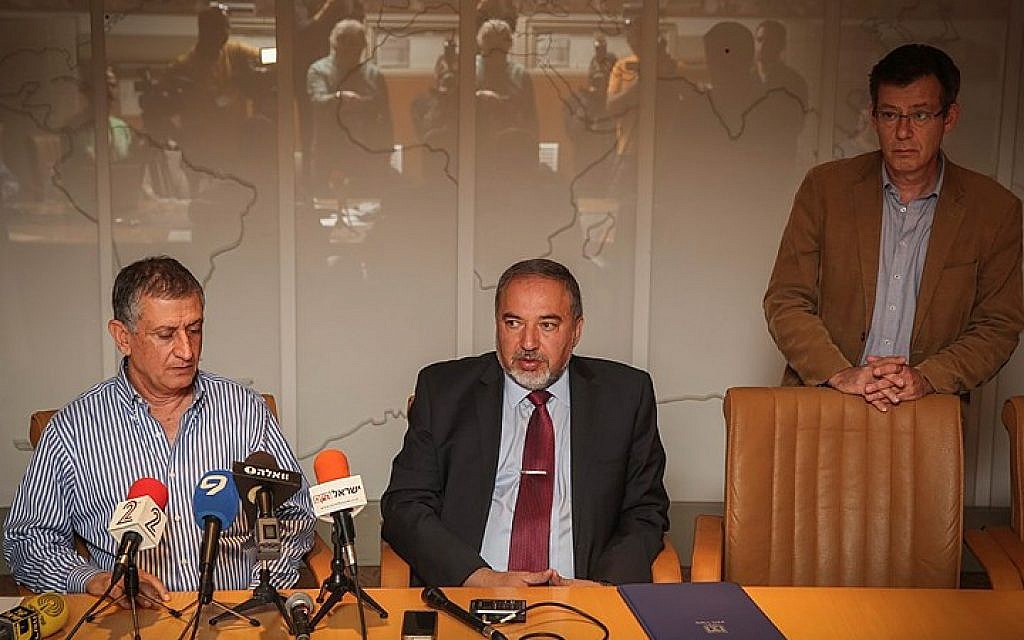 Foreign Minister Avigdor Liberman speaks during a press conference at the Foreign Ministry's situation room to discuss Israel's role in rescue efforts in Nepal following the deadly earthquake, April 30, 2015. (Photo credit: Hadas Parush/Flash90)