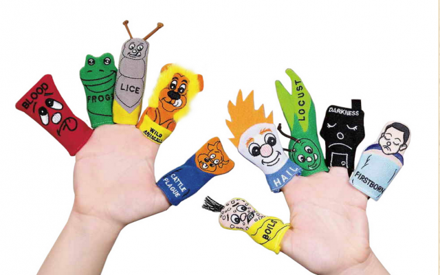 Passover toys, such as these Ten Plagues finger puppets, can help engage children in the seder. (photo credit: Traditions Jewish Gifts via JTA)