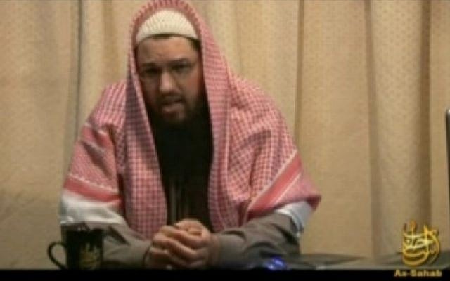 Adam Gadahn, 36, was killed in a US drone strike in Pakistan in January, the White House announced on April 23, 2015. He was born Ada Pearlman and has a Jewish paternal grandfather. (Photo credit: Screenshot/AFP) Adam Gadahn, 36, was killed in a US drone strike in Pakistan in January, the White House announced on April 23, 2015. He was born Ada Pearlman and has a Jewish paternal grandfather. (Photo credit: Screenshot/AFP)