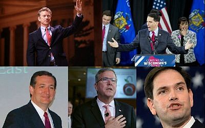 Clockwise from top left, Sen. Rand Paul, Gov. Scott Walker, Sen. Marco Rubio, former Gov. Jeb Bush and Sen. Ted Cruz (Photo credit: JTA)
