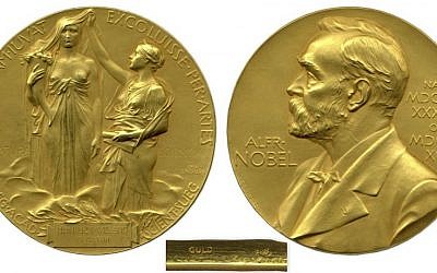 A Nobel prize for chemistry, awarded in 1927 to German scientist Heinrich Otto Wieland, that was put up for auction in April 2015. (photo credit: Nate D. Sanders)