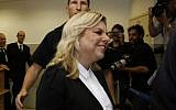 Sara Netanyahu, wife of Prime Minister Benjamin Netanyahu, attends a court hearing in Jerusalem, on May 10, 2015 (AFP/Gali Tibbon)
