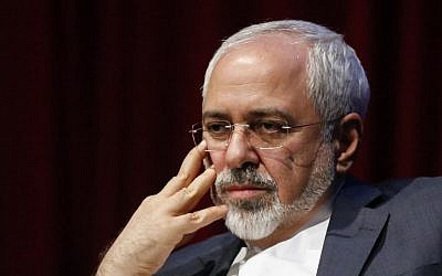 Mohammad Javad Zarif, Foreign Minister of the Islamic Republic of Iran, attends a public event at New York University on April 29, 2015. (photo credit: AFP PHOTO / KENA BETANCUR)