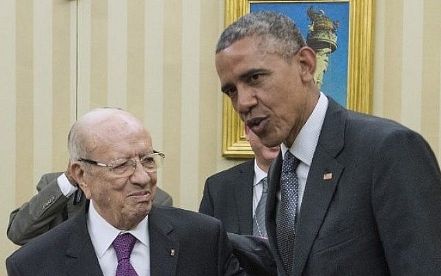 US President Barack Obama (right) speaks with his Tunisian counterpart Beji Caid Essebsi (left) at their meeting in the Oval Office at the White House in Washington, DC, on May 21, 2015. (AFP/Nicholas Kamm) US President Barack Obama (right) speaks with his Tunisian counterpart Beji Caid Essebsi (left) at their meeting in the Oval Office at the White House in Washington, DC, on May 21, 2015. (AFP/Nicholas Kamm)