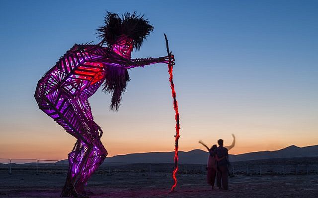 'Sabale' or Grandfather, which was lit up with LED lights each night at 2014's Midburn (Courtesy Faluja) 'Sabale' or Grandfather, which was lit up with LED lights each night at 2014's Midburn (Courtesy Faluja)