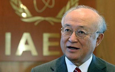 Director General of the International Atomic Energy Agency, IAEA, Yukiya Amano speaks during an interview with the Associated Press in Vienna, Austria, Tuesday, May 12, 2015. (AP Photo/Ronald Zak)