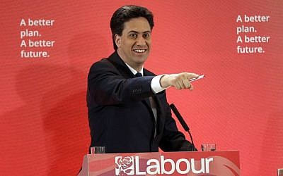 Ed Miliband, the leader of Britain's Labour Party, takes a question during an election campaign news conference, April 29, 2015. (photo credit: AP/Matt Dunham, File)