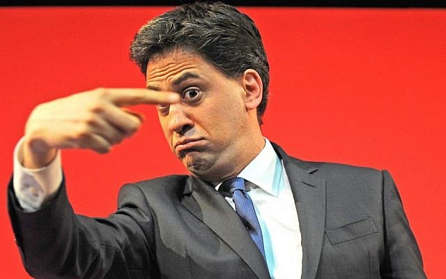 Labour leader Ed Miliband speaks at a National Health Service rally while on the General Election campaign trail, at Leeds Town Hall, Leeds, England,  In this Thursday, April 23, 2015. (photo credit: AP/Rui Vieira, File)