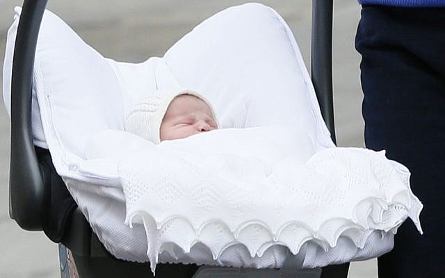 The newborn daughter of Britain's Prince William and Kate, Duchess of Cambridge, outside St. Mary's Hospital's exclusive Lindo Wing, London, Saturday, May 2, 2015. (photo credit: AP Photo/Kirsty Wigglesworth) The newborn daughter of Britain's Prince William and Kate, Duchess of Cambridge, outside St. Mary's Hospital's exclusive Lindo Wing, London, Saturday, May 2, 2015. (photo credit: AP Photo/Kirsty Wigglesworth)