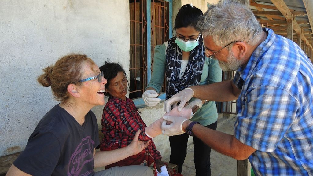 Dr Amir Korngreen, along with Nepali and Israeli staff, makes a cast on May 3, 2015 for the first patient of the day, 70-year-old Purna Devi Shresta, who has a paralyzed nerve from a rock hitting her arm. (Photo credit: Melanie Lidman/Times of Israel) Dr Amir Korngreen, along with Nepali and Israeli staff, makes a cast on May 3, 2015 for the first patient of the day, 70-year-old Purna Devi Shresta, who has a paralyzed nerve from a rock hitting her arm. (Photo credit: Melanie Lidman/Times of Israel)