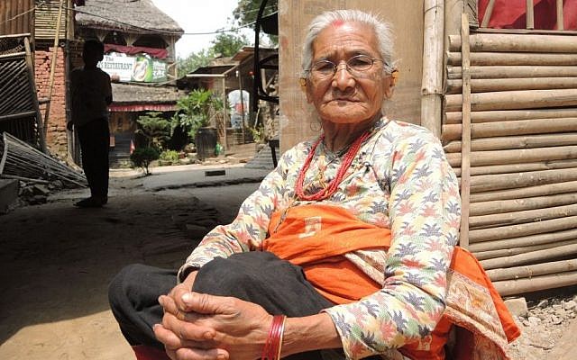 Ratnamaya Suwal, 82, was born four months after the last massive earthquake in Kathmandu. Her house was demolished in the quake. (Melanie Lidman/Times of Israel)