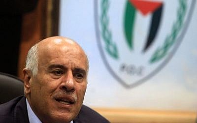 President of the Palestinian Football Federation, Major General Jibril Rajoub speaks during a press conference in Ramallah on February 12, 2014. (Issam Rimawi/Flash90)
