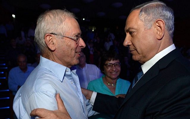 Prime Minister Benjamin Netanyahu (right) and Benny Begin, pictured in 2015 (Haim Zach/GPO/Flash90)