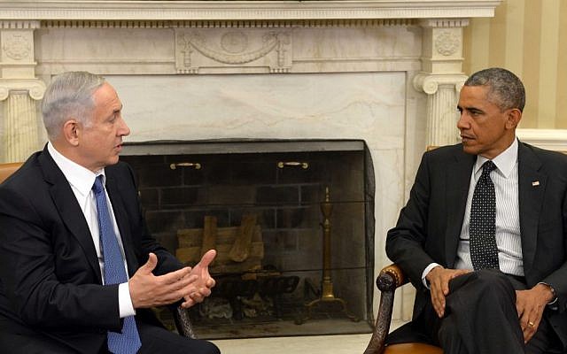 Prime Minister Benjamin Netanyahu meeting with US president Barack Obama at the White House, October 01, 2014. (Avi Ohayon/GPO)