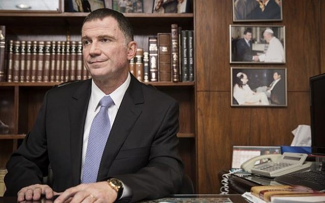 Speaker of the Knesset, Yoel Yuli Edelstein, in his office at the Knesset on April 15, 2015. (Photo credit: Hadas Parush/Flash90) Speaker of the Knesset, Yoel Yuli Edelstein, in his office at the Knesset on April 15, 2015. (Photo credit: Hadas Parush/Flash90)