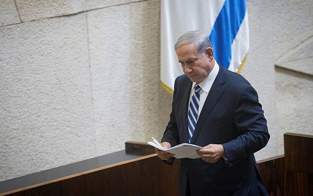 Prime Minister Benjamin Netanyahu addresses the Knesset on May 4, 2015. (Photo credit: Miriam Alster/Flash90)