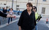 Former TA district attorney Ruth David arrives at the Magistrate's Court in Jerusalem on Wednesday, May 6, 2015, after being arrested in connection with the investigation against lawyer Ronel Fisher (photo credit: Yonatan Sindel/Flash90)