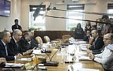 Prime Minister Benjamin Netanyahu leads the weekly cabinet meeting at his office in Jerusalem on May 10, 2015. (Photo credit: Marc Israel Sellem/Flash90)