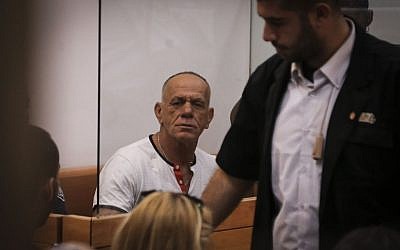 Nissim Alperon, in court in Tel Aviv, after being arrested as a suspect in the attempted murder of Felix Abutbul on May 25, 2015. (Flash90)