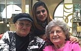 Tovei Ha'ir seniors' residence Chaya Subar (left) and Tobie Goldman with Nepali caregiver Sima Bhusal, Jerusalem, May 4, 2015. (photo credit: Renee Ghert-Zand/Times of Israel staff)