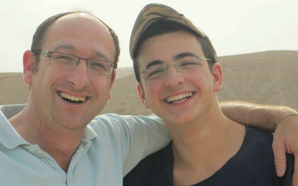 Ofir Shaer (left) with his son Gil-ad Shaer, who, together with Naftali Frenkel and Eyal Yifrah, was kidnapped and murdered by Palestinian terrorists in June 2014. (Courtesy) Ofir Shaer (left) with his son Gil-ad Shaer, who, together with Naftali Frenkel and Eyal Yifrah, was kidnapped and murdered by Palestinian terrorists in June 2014. (Courtesy)