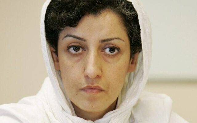 In this Monday, June 9, 2008 file photo, Iranian Narges Mohammadi, delegate of the Center for Human Rights Defenders, listens to a question during a press conference on the Assessment of the Human Rights Situation in Iran, at the UN headquarters in Geneva, Switzerland. (Magali Girardin/Keystone via AP, File) In this Monday, June 9, 2008 file photo, Iranian Narges Mohammadi, delegate of the Center for Human Rights Defenders, listens to a question during a press conference on the Assessment of the Human Rights Situation in Iran, at the UN headquarters in Geneva, Switzerland. (Magali Girardin/Keystone via AP, File)