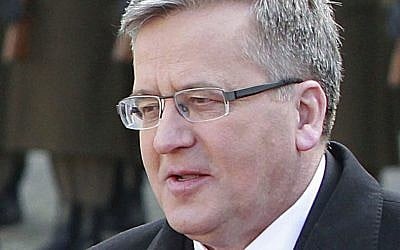 Polish President Bronislaw Komorowski attends a state ceremony in Warsaw, Poland, March 12, 2015 (AP/Czarek Sokolowski)
