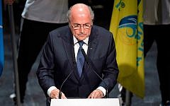 FIFA President Sepp Blatter speaks at the opening ceremony of the FIFA congress in Zurich, Switzerland, Thursday, May 28, 2015. (Walter Bieri/Keystone via AP)