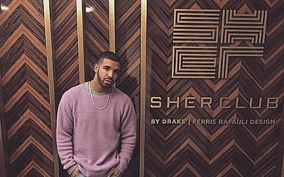 Rapper Drake in front of his new club named for his Jewish grandparents. (Drake/Instagram)