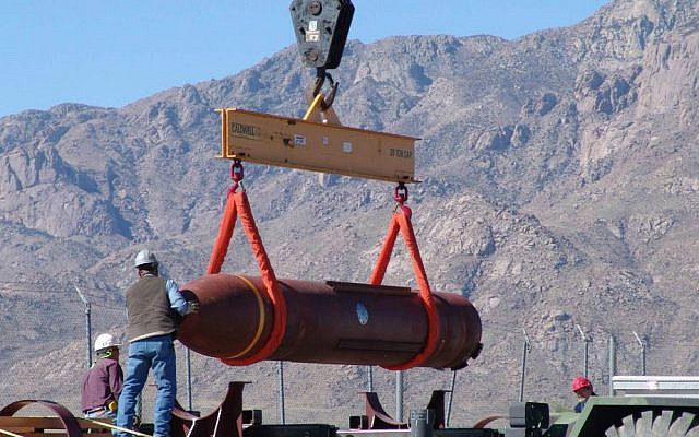 Prototype of the 30,000-pound Massive Ordnance Penetrator at a firing range in White Sands, New Mexico, March 14, 2007. (AP/Courtesy of the Defense Threat Reduction Agency) Prototype of the 30,000-pound Massive Ordnance Penetrator at a firing range in White Sands, New Mexico, March 14, 2007. (AP/Courtesy of the Defense Threat Reduction Agency)