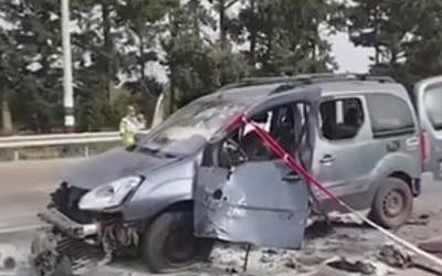 The scene of a car bombing near Nahariya on May 28, 2015. (Screen capture: 0404 via Facebook)